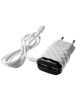 Сетевое зарядное устройство LuazON LCC-25, 2 USB, Lightning, 1 А, 1 м, черно-белое