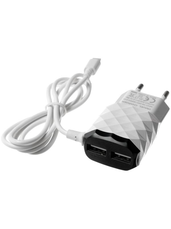 Сетевое зарядное устройство LuazON LCC-25, 2 USB, Lightning, 1 А, 1 м, черно-белое