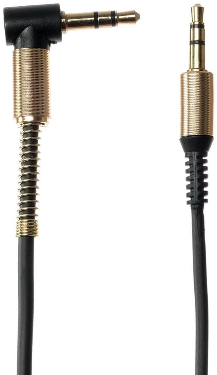 Кабель аудио AUX LuazON, Jack 3.5 мм(m)-Jack 3.5 мм(m), угловой, металл пружина, 1 м, черный
