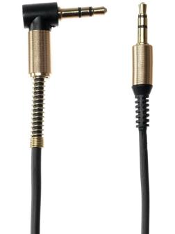 Кабель аудио AUX LuazON, Jack 3.5 мм(m)-Jack 3.5 мм(m), угловой, металл пружина, 1 м, черный