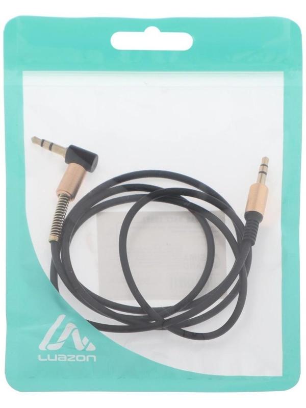 Кабель аудио AUX LuazON, Jack 3.5 мм(m)-Jack 3.5 мм(m), угловой, металл пружина, 1 м, черный