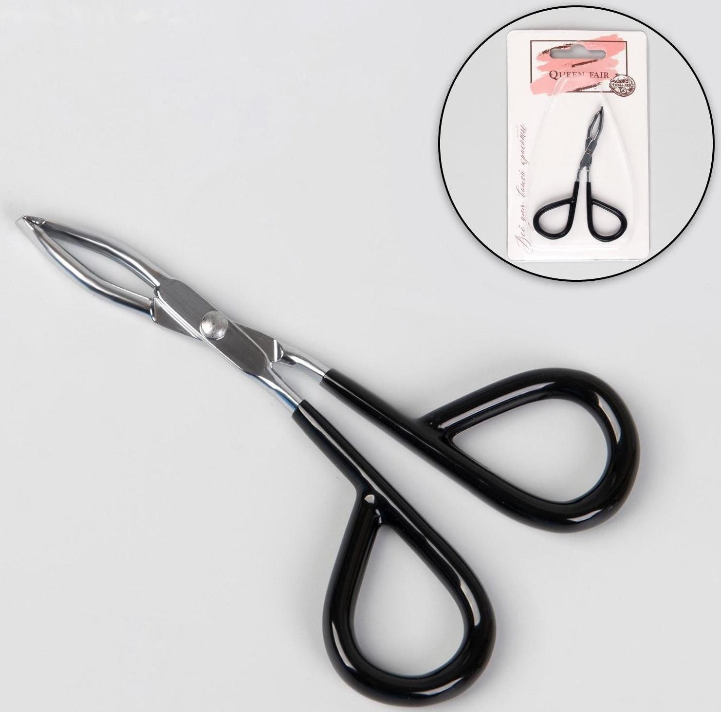 Пинцет в форме ножниц, прорезиненные ручки, 9 см, на блистере, цвет чёрный/серебристый