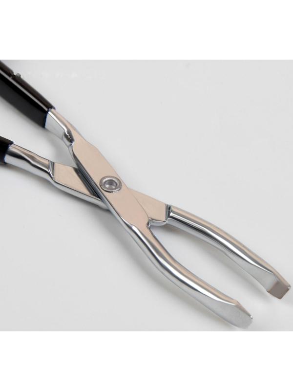 Пинцет в форме ножниц, прорезиненные ручки, 9 см, на блистере, цвет чёрный/серебристый