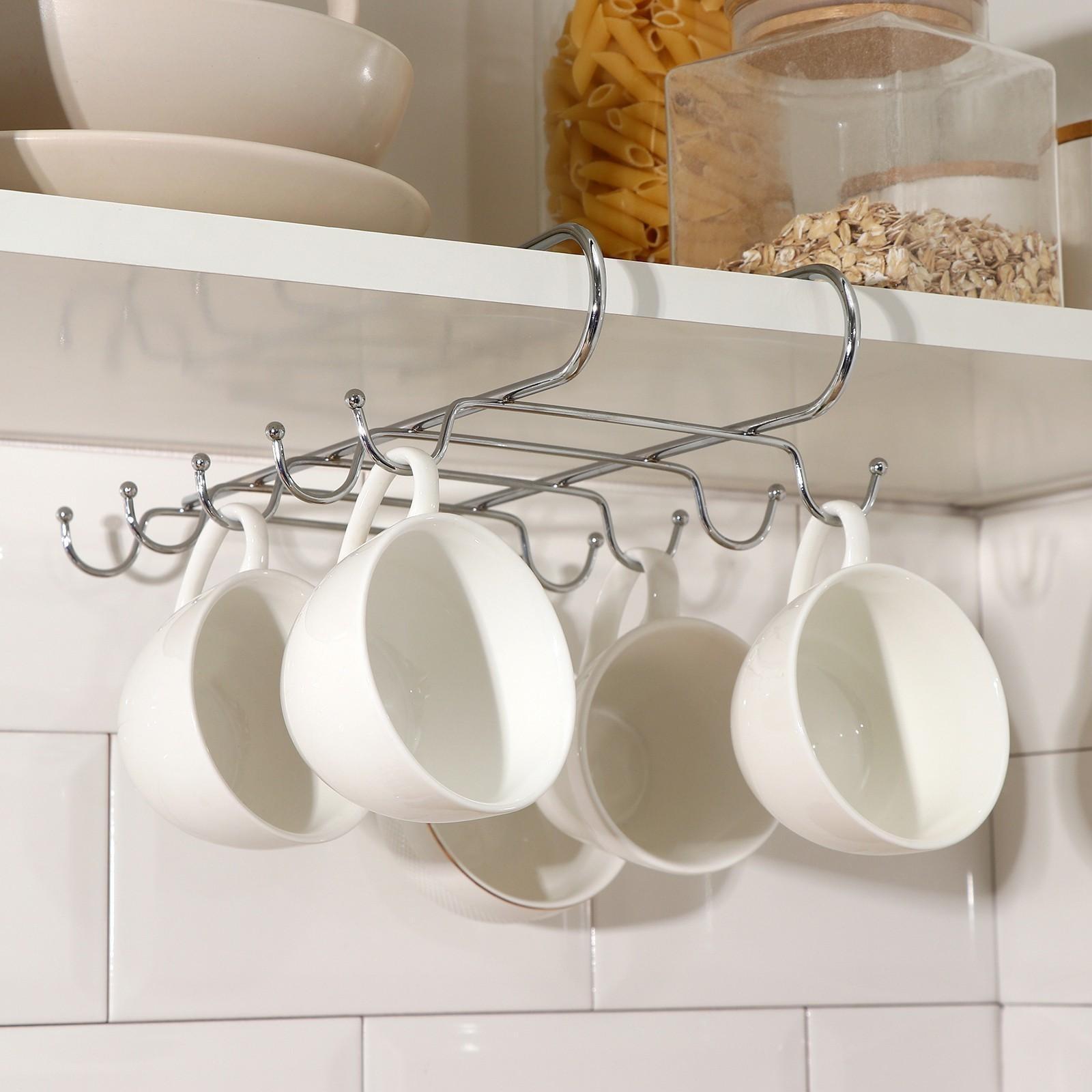 Держатель для кружек на 10 предметов Доляна, подвесной, 27,5×18×6,5 см, цвет хром