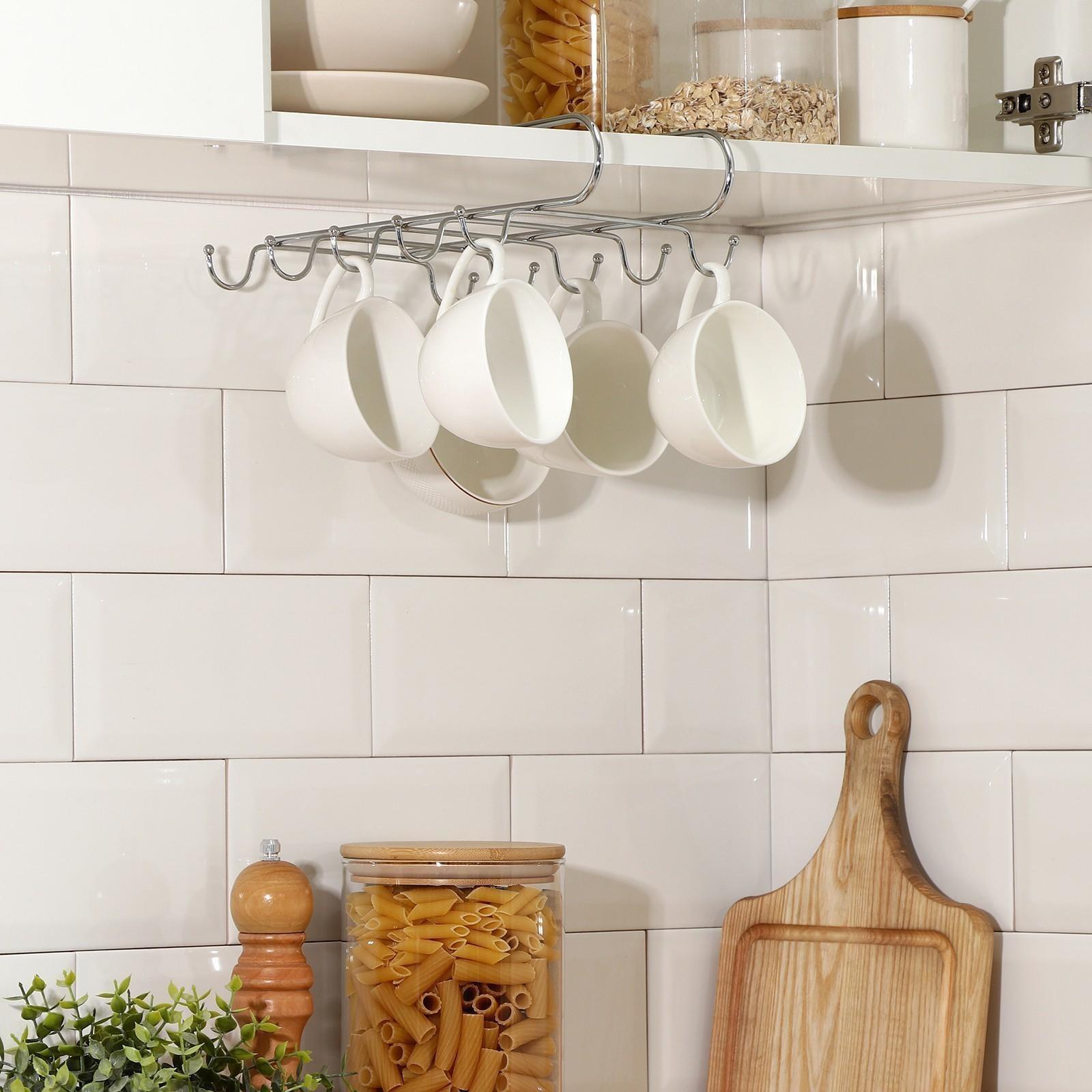 Держатель для кружек на 10 предметов Доляна, подвесной, 27,5×18×6,5 см, цвет хром