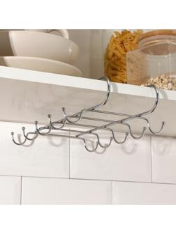 Держатель для кружек на 10 предметов Доляна, подвесной, 27,5×18×6,5 см, цвет хром