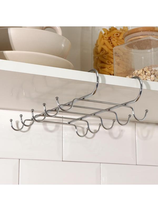 Держатель для кружек на 10 предметов Доляна, подвесной, 27,5×18×6,5 см, цвет хром