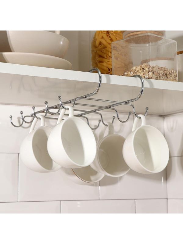 Держатель для кружек на 10 предметов Доляна, подвесной, 27,5×18×6,5 см, цвет хром