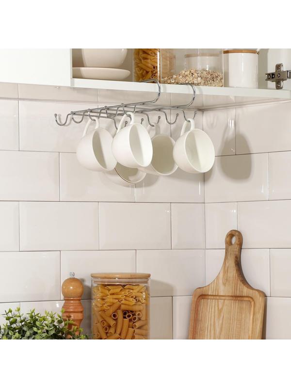 Держатель для кружек на 10 предметов Доляна, подвесной, 27,5×18×6,5 см, цвет хром