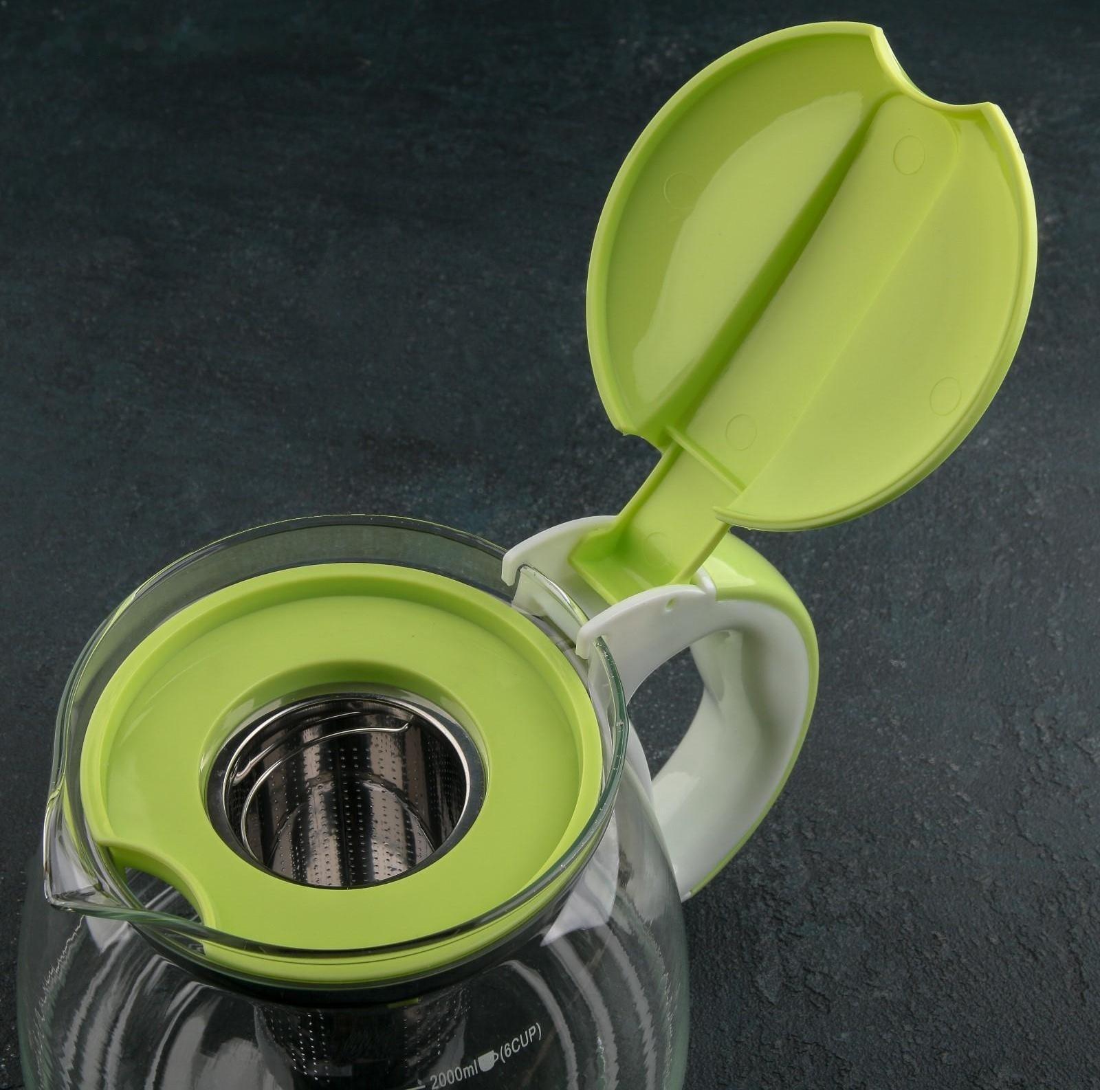 Чайник стеклянный заварочный «Наслаждение», 2 л, с металлическим ситом, цвет МИКС