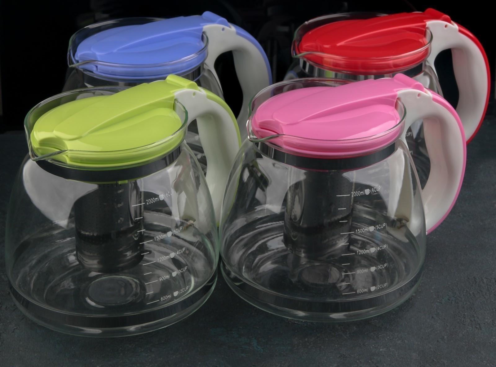 Чайник стеклянный заварочный «Наслаждение», 2 л, с металлическим ситом, цвет МИКС