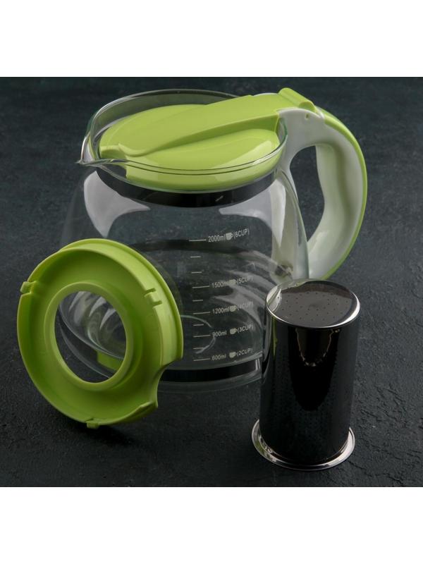 Чайник стеклянный заварочный «Наслаждение», 2 л, с металлическим ситом, цвет МИКС