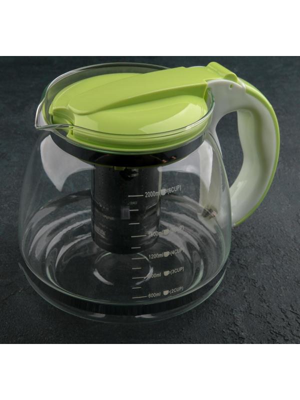 Чайник стеклянный заварочный «Наслаждение», 2 л, с металлическим ситом, цвет МИКС