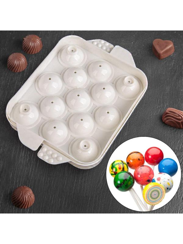 Форма для льда и шоколада «Сфера», 16×12 см, 13 ячеек, цвет белый
