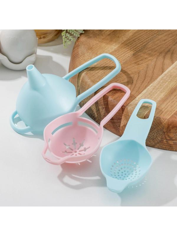 Набор для выпечки, 3 предмета: ситечко, сепаратор для яиц, воронка, цвет МИКС