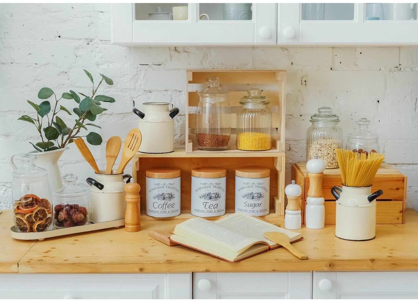 Набор банок для сыпучих продуктов Sugar.Coffee.Tea, 10,5×14 см, 3 шт, цвет белый