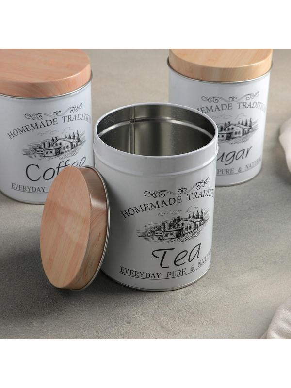 Набор банок для сыпучих продуктов Sugar.Coffee.Tea, 10,5×14 см, 3 шт, цвет белый