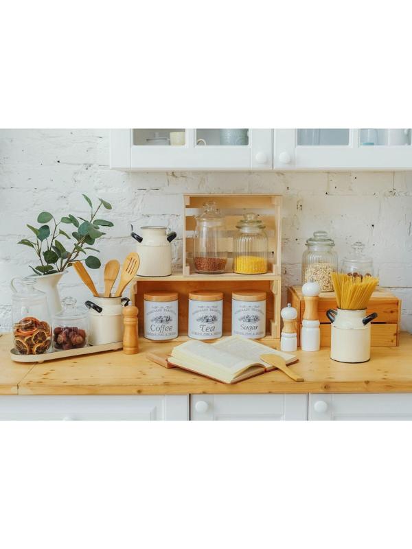 Набор банок для сыпучих продуктов Sugar.Coffee.Tea, 10,5×14 см, 3 шт, цвет белый