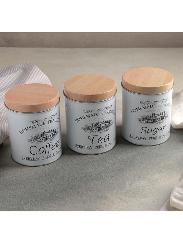 Набор банок для сыпучих продуктов Sugar.Coffee.Tea, 10,5×14 см, 3 шт, цвет белый