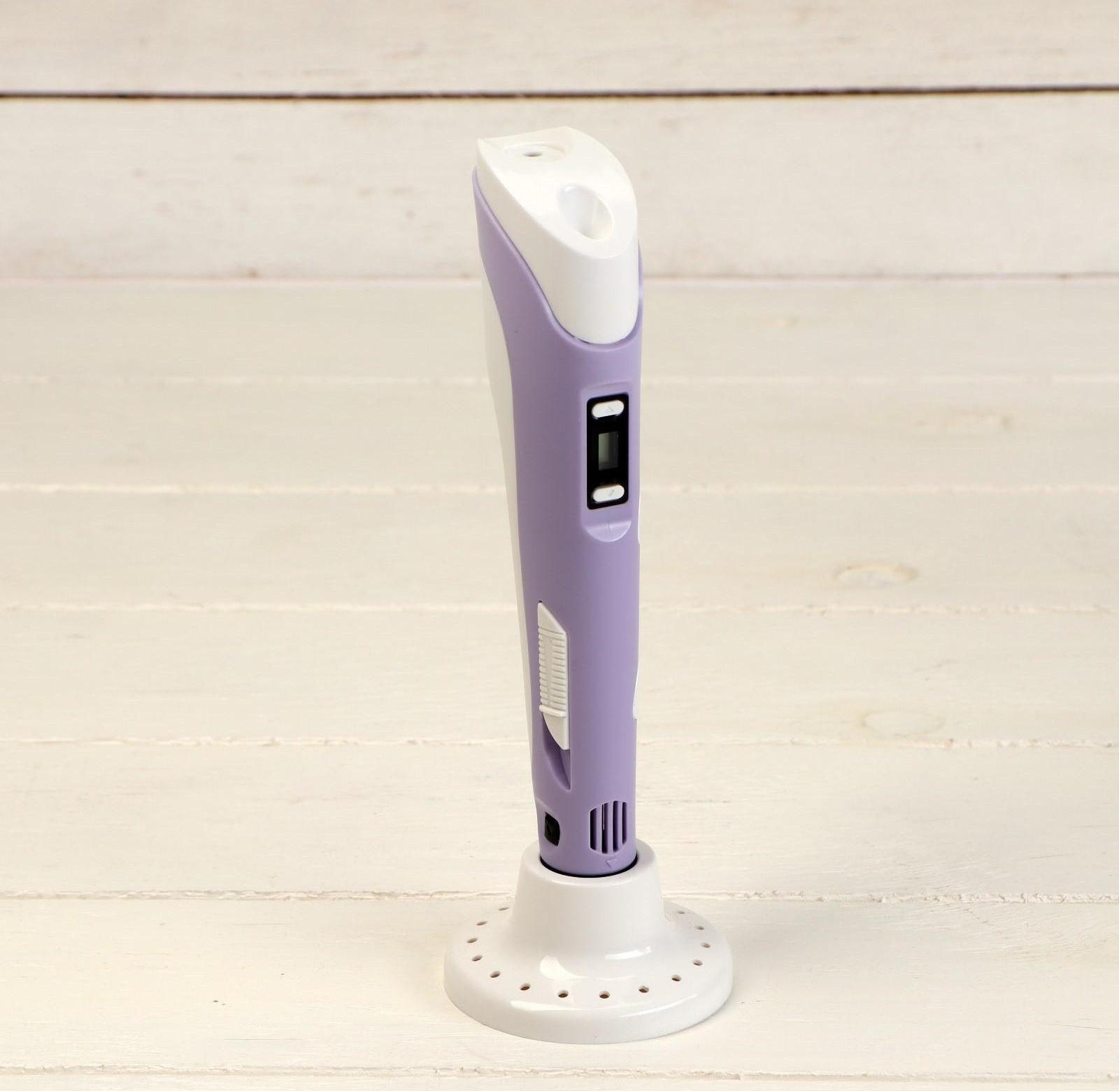 Комплект в тубусе 3Д ручка с дисплеем фиолетовая + пластик PLA 15 цветов по 10 метров