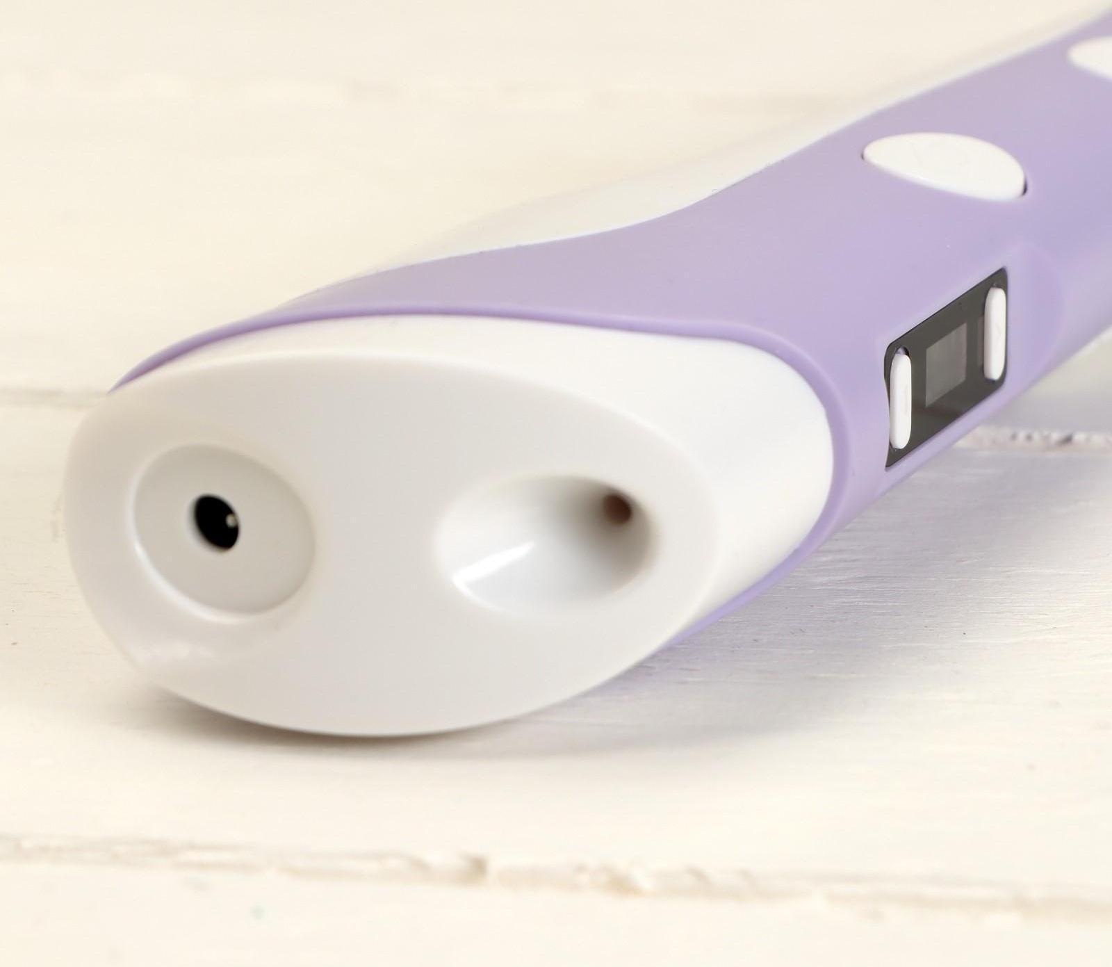 Комплект в тубусе 3Д ручка с дисплеем фиолетовая + пластик PLA 15 цветов по 10 метров