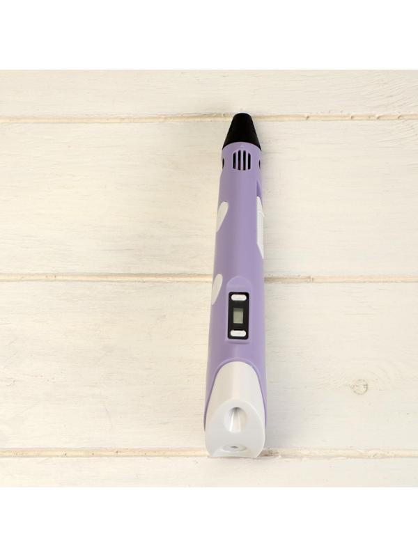 Комплект в тубусе 3Д ручка с дисплеем фиолетовая + пластик PLA 15 цветов по 10 метров