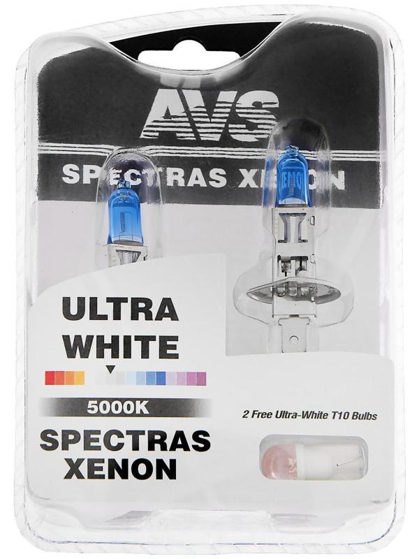 Лампа автомобильная AVS SPECTRAS Xenon 5000K, H1, 12 В, 75 Вт, + T10, набор 2 шт