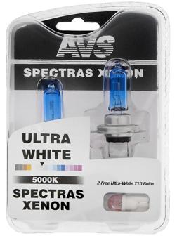 Лампа автомобильная AVS SPECTRAS Xenon 5000K, H7, 12 В, 75 Вт, + T10, набор 2 шт