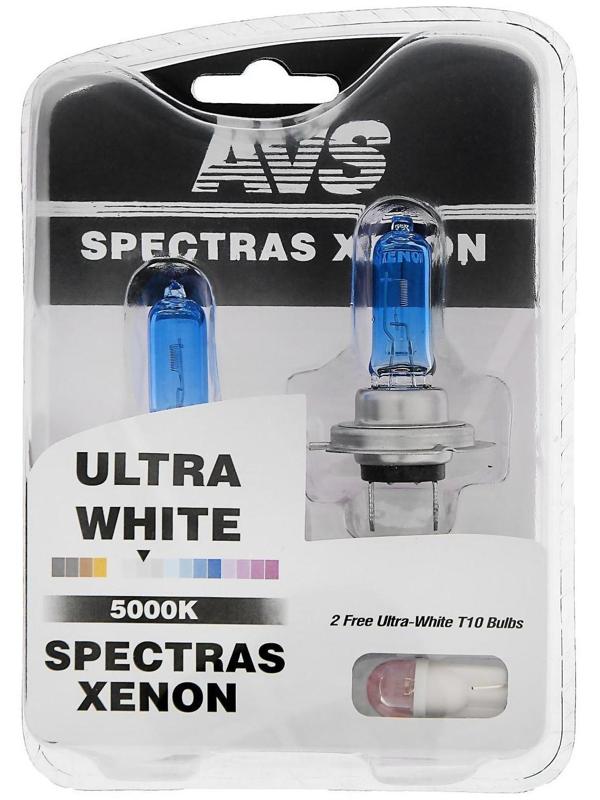 Лампа автомобильная AVS SPECTRAS Xenon 5000K, H7, 12 В, 75 Вт, + T10, набор 2 шт