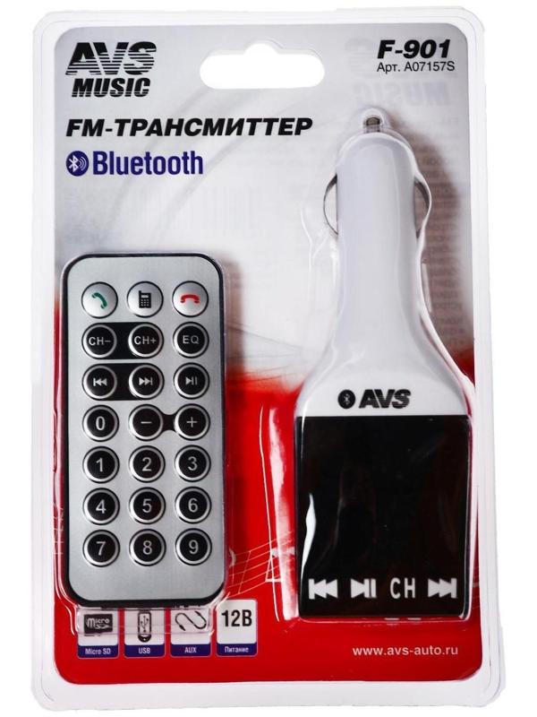 FM - трансмиттер с дисплеем и пультом, Bluetooth, AVS F-901
