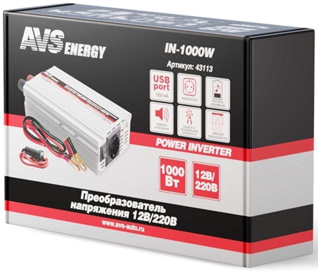 Преобразователь напряжения автомобильный AVS 12/220 В, 1000 Вт