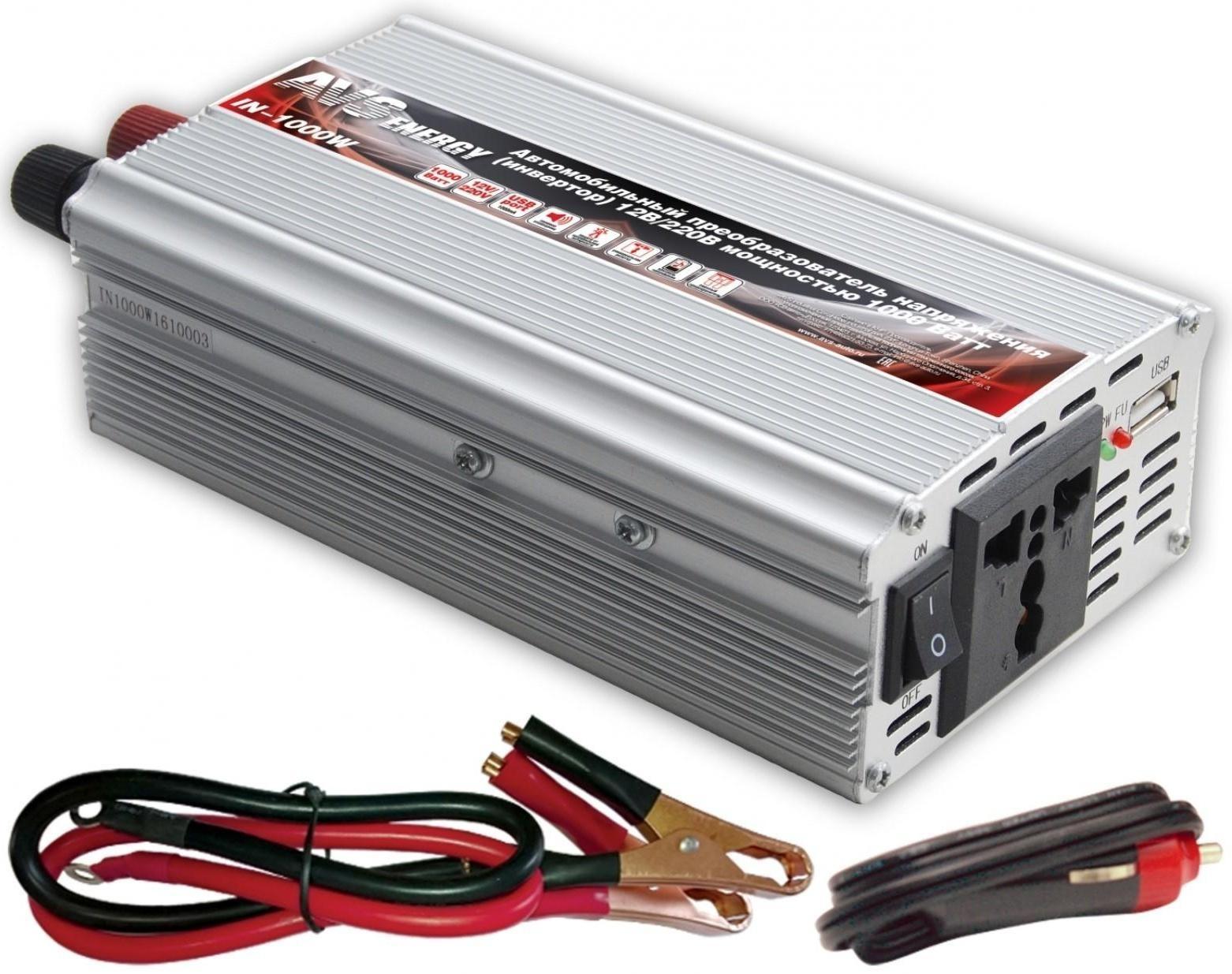 Преобразователь напряжения автомобильный AVS 12/220 В, 1000 Вт