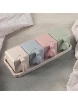 Набор банок для сыпучих продуктов на подставке, 4 шт с ложками, цвет МИКС