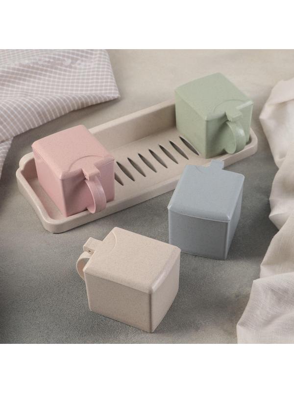 Набор банок для сыпучих продуктов на подставке, 4 шт с ложками, цвет МИКС