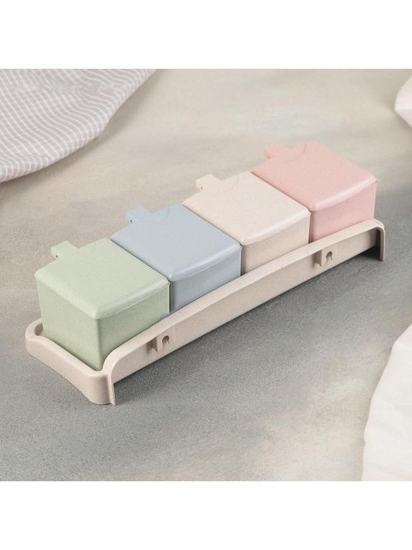 Набор банок для сыпучих продуктов на подставке, 4 шт с ложками, цвет МИКС