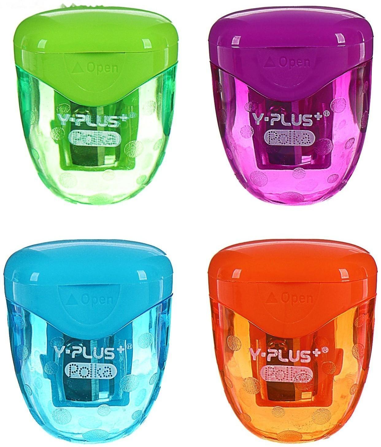 Точилка 1-отверстие, Y-Plus POLKA, с контейнером, МИКС