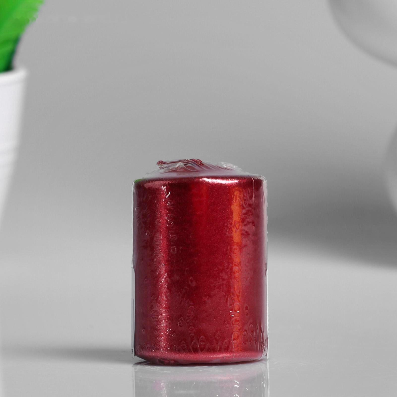 Свеча - цилиндр парафиновая, красный металлик, 4×6 см