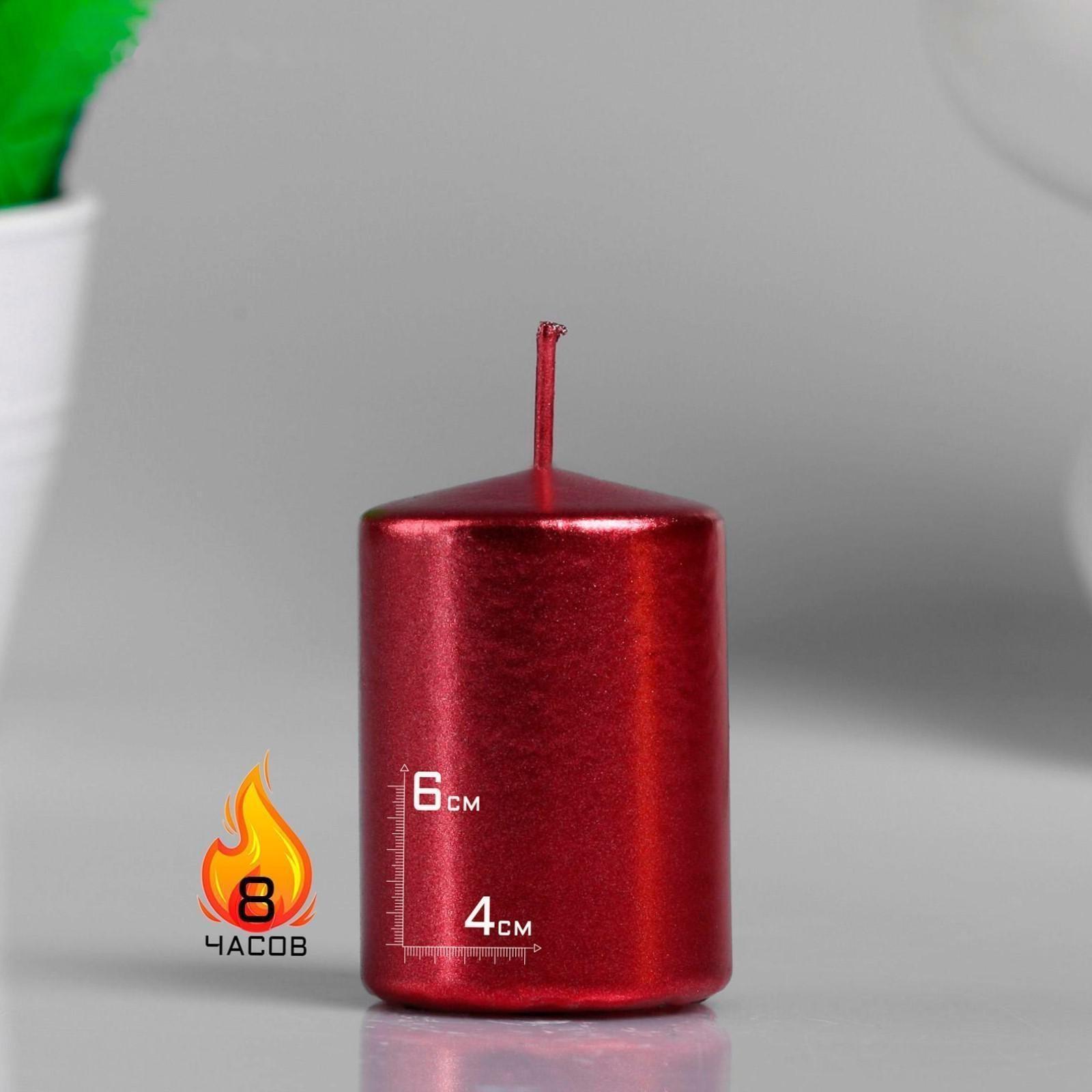Свеча - цилиндр парафиновая, красный металлик, 4×6 см