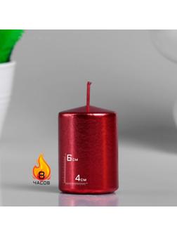 Свеча - цилиндр парафиновая, красный металлик, 4×6 см