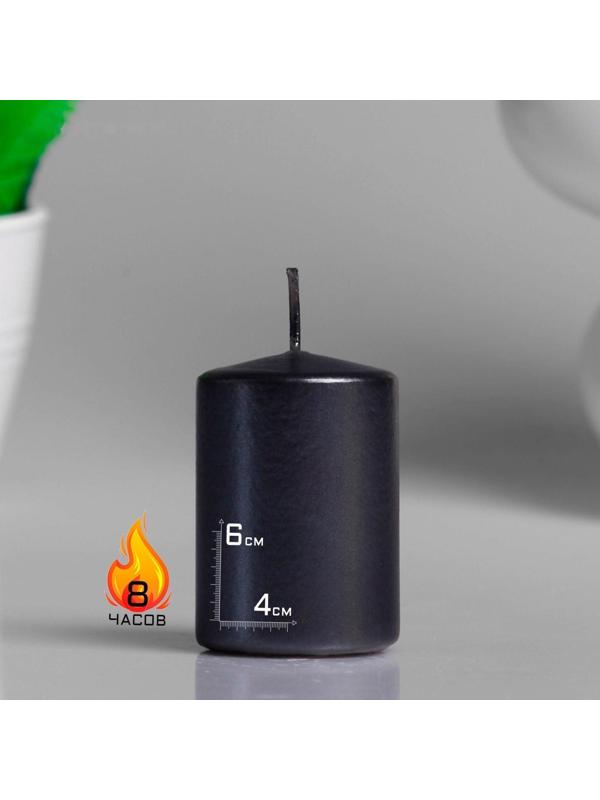 Свеча - цилиндр парафиновая, черный металлик, 4×6 см