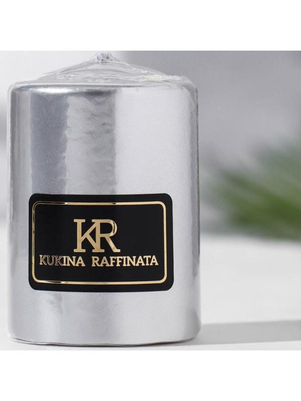 Свеча - цилиндр парафиновая, лакированная, серебряный металлик, 5,6×8 см