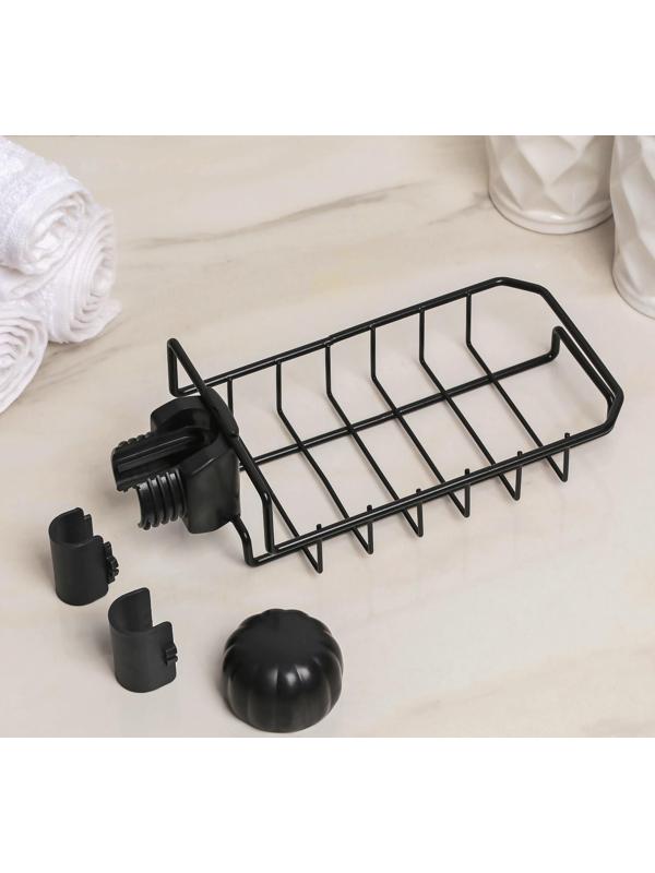 Подставка для губок на кран Доляна, 23×10,5×6,5 см, цвет чёрный