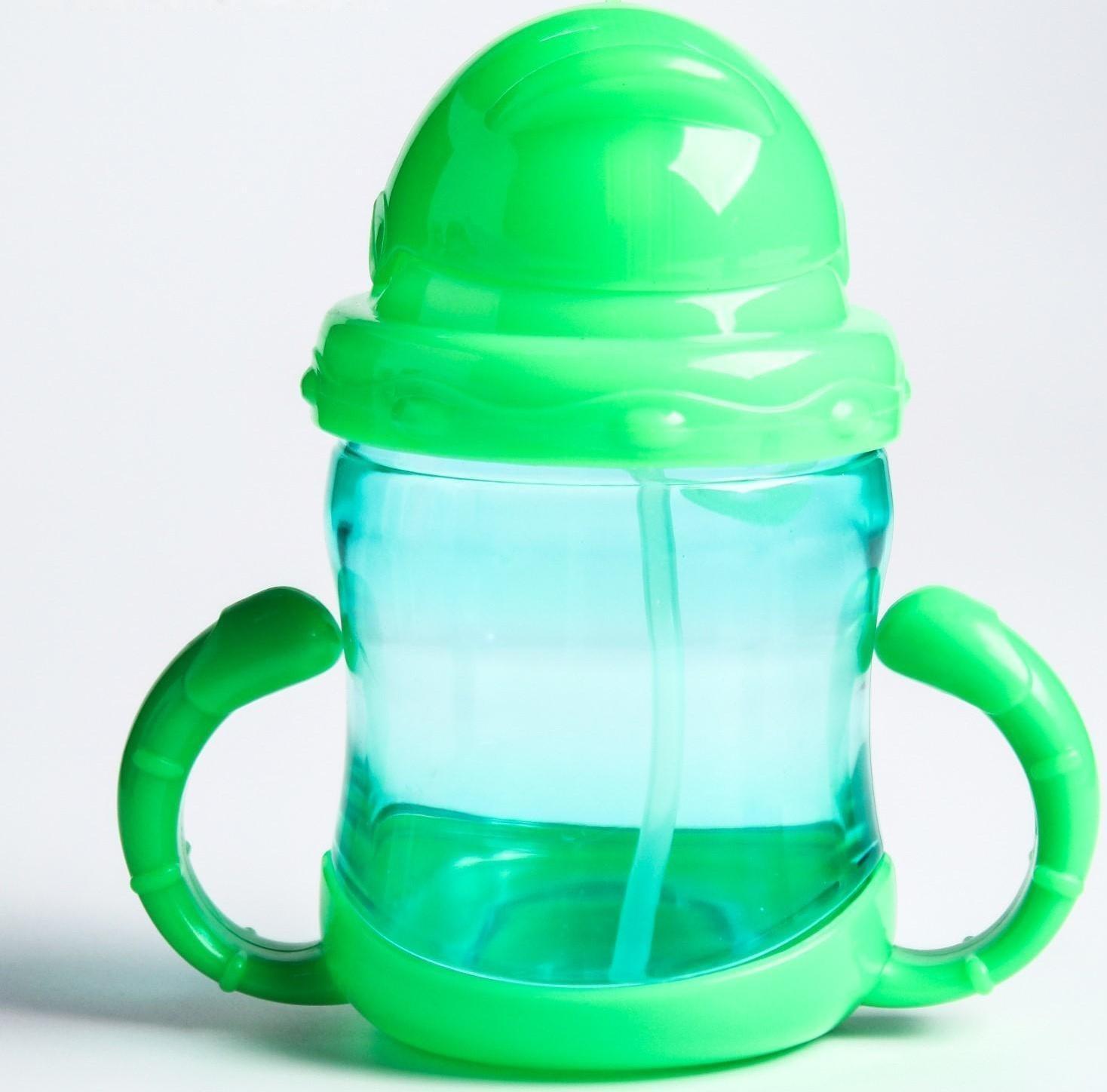 Поильник с силиконовой трубочкой, 200 мл., с ручками, цвет МИКС