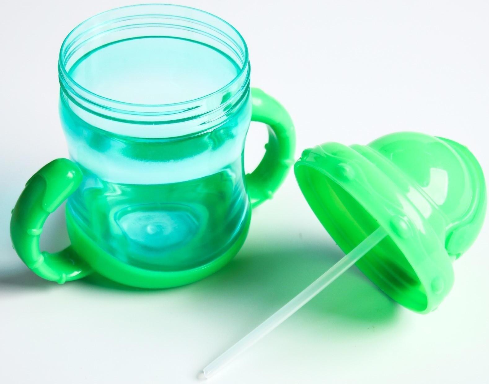 Поильник с силиконовой трубочкой, 200 мл., с ручками, цвет МИКС