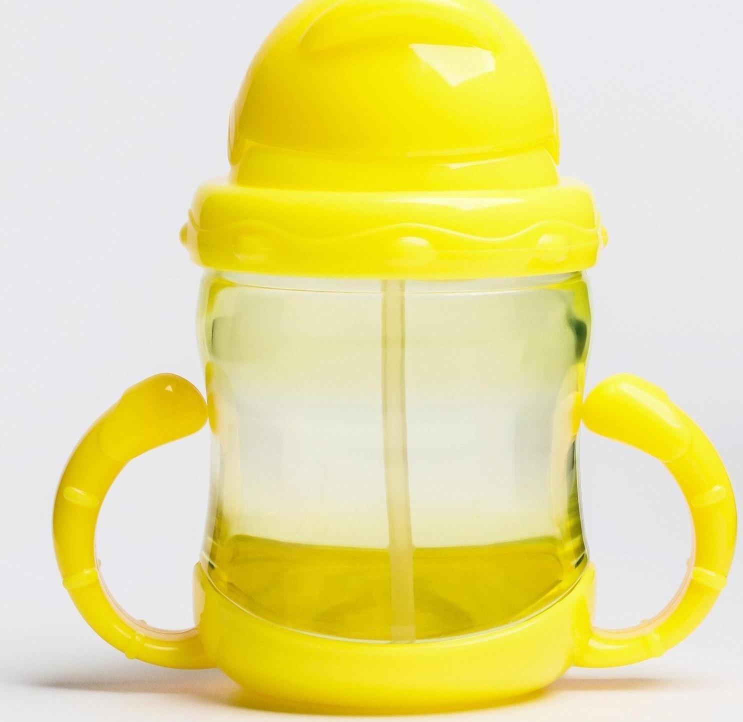 Поильник с силиконовой трубочкой, 200 мл., с ручками, цвет МИКС