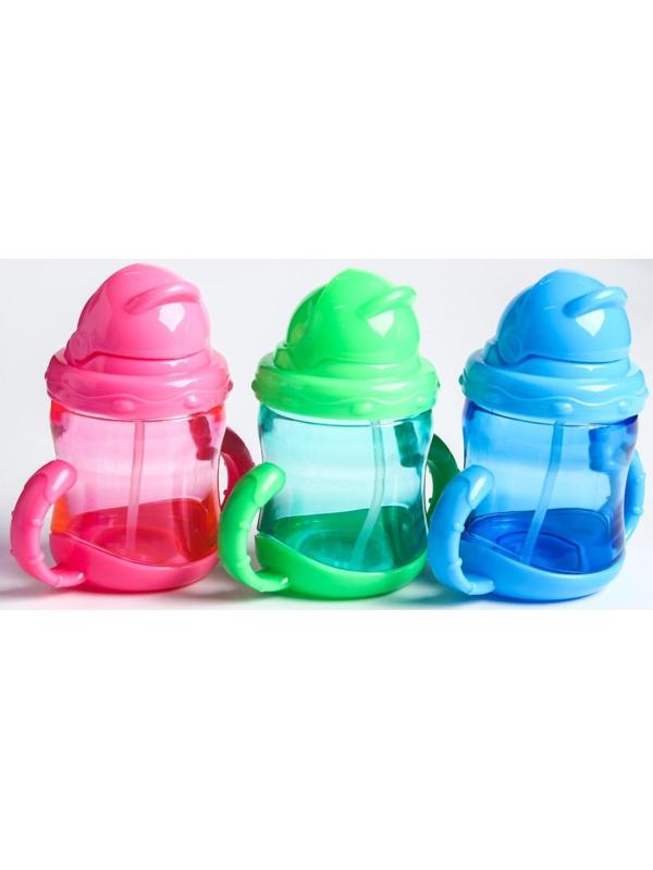 Поильник с силиконовой трубочкой, 200 мл., с ручками, цвет МИКС
