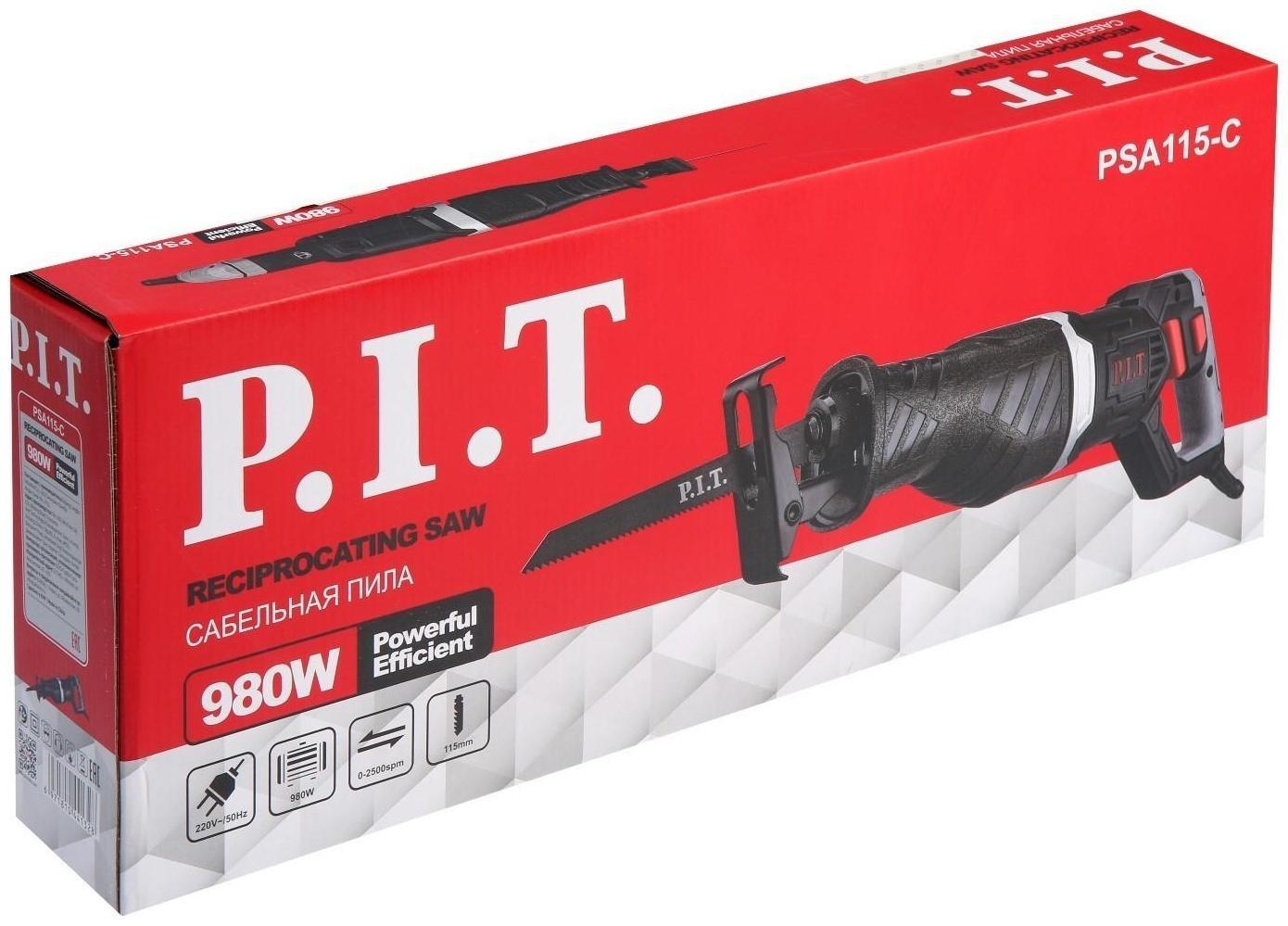 Пила сабельная P.I.T. PSA115-C, 980 Вт, 2500 ход/мин, ход 25.4 мм, пропил 115 мм