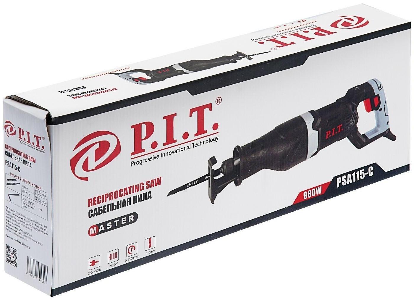 Пила сабельная P.I.T. PSA115-C, 980 Вт, 2500 ход/мин, ход 25.4 мм, пропил 115 мм