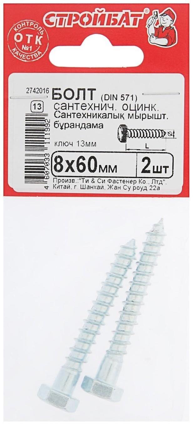 Болт сантехнический оцинк. DIN 571  8х 60, 2 шт