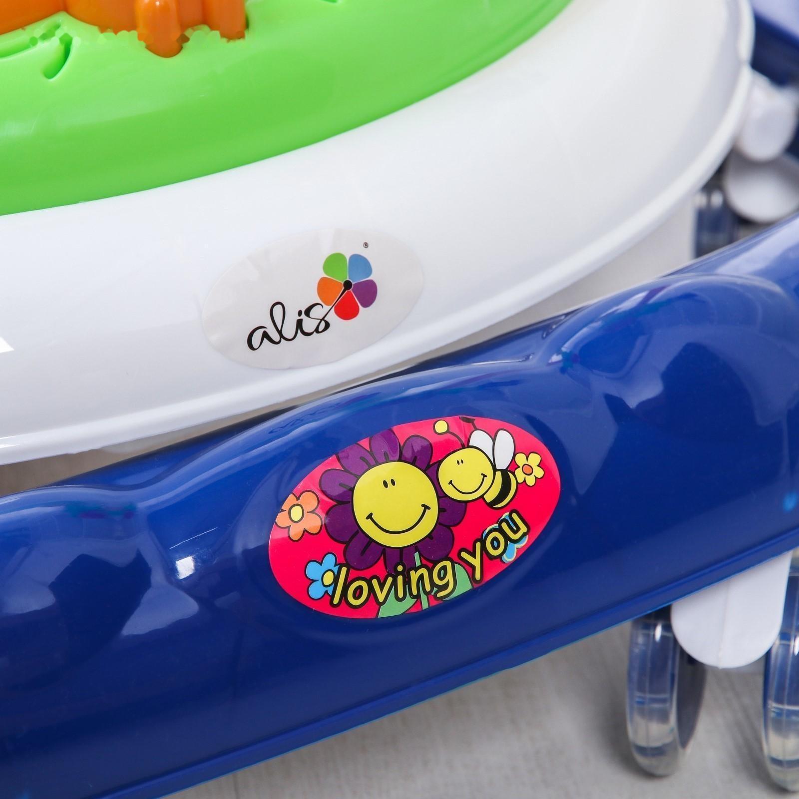 Ходунки «Пальма», 7 силик. колес, муз., игрушки, синий/белый, муз.панель цвет МИКС